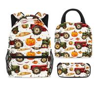 ewndhtse Set di zaino per la scuola con borsa per il pranzo e astuccio, set da 3 pezzi, zaino da viaggio, zaino casual per adolescenti, ragazze, ragazzi, primaria, junior, medio, trattori e fattoria