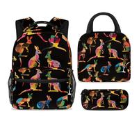 ewndhtse Set di zaino per la scuola con borsa per il pranzo e astuccio, set da 3 pezzi, zaino da viaggio, zaino casual per adolescenti, ragazze, ragazzi, primaria, junior, medio, motivo etnico canguro