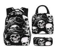 ewndhtse Set di zaino per la scuola con borsa per il pranzo e astuccio, set da 3 pezzi, zaino da viaggio, zaino casual per adolescenti, ragazze, ragazzi, primaria, junior, media, teschi pirata