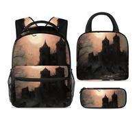 ewndhtse Set di zaino per la scuola con borsa per il pranzo e astuccio, set da 3 pezzi, zaino da viaggio, zaino casual per adolescenti, ragazze, ragazzi, primaria, junior, medio, con corvi prima del