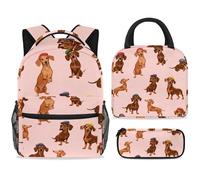ewndhtse Set di zaino per la scuola con borsa per il pranzo e astuccio, set da 3 pezzi, zaino da viaggio, zaino casual per adolescenti, ragazze, ragazzi, primaria, junior, media, Germania, bassotto