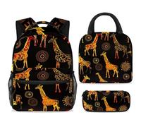 ewndhtse Set di zaino per la scuola con borsa per il pranzo e astuccio, set da 3 pezzi, zaino da viaggio, zaino casual per adolescenti, ragazze, ragazzi, primaria, junior, medio, motivo giraffa