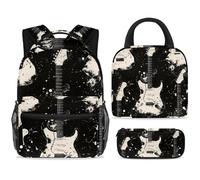 ewndhtse Set di zaino per la scuola con borsa per il pranzo e astuccio, set da 3 pezzi, zaino da viaggio, zaino casual per adolescenti, ragazze, ragazzi, primaria, junior, media, chitarra grunge