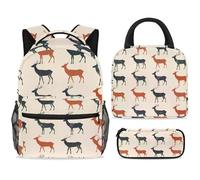 ewndhtse Set di zaino per la scuola con borsa per il pranzo e astuccio, set da 3 pezzi, zaino da viaggio, zaino casual per adolescenti, ragazze, ragazzi, primaria, junior, medio, motivo cervi senza