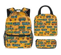 ewndhtse Set di zaino per la scuola con borsa per il pranzo e astuccio, set da 3 pezzi, zaino da viaggio, zaino casual per adolescenti, ragazze, ragazzi, primaria, junior, medio, autobus dipinto