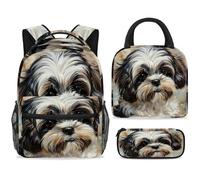 ewndhtse Set di zaino per la scuola con borsa per il pranzo e astuccio, set da 3 pezzi, zaino da viaggio, zaino casual per adolescenti, ragazze, ragazzi, primaria, junior, medio, acquerello, Shih Tzu