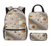 ewndhtse Set di zaino per la scuola con borsa per il pranzo e astuccio, set da 3 pezzi, zaino da viaggio, zaino casual per adolescenti, ragazze, ragazzi, primaria, junior, medio, camomilla volante