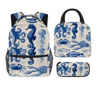 ewndhtse Set di zaino per la scuola con borsa per il pranzo e astuccio, set da 3 pezzi, zaino da viaggio, zaino casual per adolescenti, ragazze, ragazzi, primaria, junior, medio, granchio blu, polipo