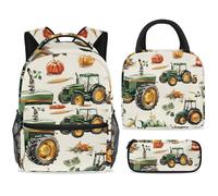 ewndhtse Set di zaino per la scuola con borsa per il pranzo e astuccio, set da 3 pezzi, zaino da viaggio, zaino casual per adolescenti, ragazze, ragazzi, primaria, junior, medio, fattoria, zucca, mais