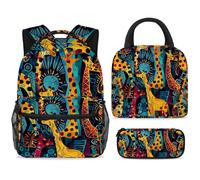 ewndhtse Set di zaino per la scuola con borsa per il pranzo e astuccio, set da 3 pezzi, zaino da viaggio, zaino casual per adolescenti, ragazze, ragazzi, primaria, junior, medio, motivo giraffa