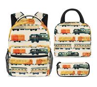 ewndhtse Set di zaino per la scuola con borsa per il pranzo e astuccio, set da 3 pezzi, zaino da viaggio, zaino casual per adolescenti, ragazze, ragazzi, primaria, junior, mezzo, carrozza in treno