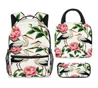ewndhtse Set di zaino per la scuola con borsa per il pranzo e astuccio, set da 3 pezzi, zaino da viaggio, zaino casual per adolescenti, ragazze, ragazzi, primaria, junior, medio, aironi in piedi sui