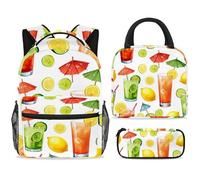 ewndhtse Set di zaino per la scuola con borsa per il pranzo e astuccio, set da 3 pezzi, zaino da viaggio, zaino casual per adolescenti, ragazze, ragazzi, primaria, junior, mezza estate, cocktail