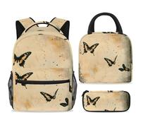 ewndhtse Set di zaino per la scuola con borsa per il pranzo e astuccio, set da 3 pezzi, zaino da viaggio, zaino casual per adolescenti, ragazze, ragazzi, primaria, junior, media, tre farfalle