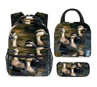 ewndhtse Set di zaino per la scuola con borsa per il pranzo e astuccio, set da 3 pezzi, zaino da viaggio, zaino casual per adolescenti, ragazze, ragazzi, primaria, junior, media, tre anatre indiane