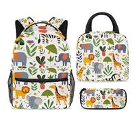 ewndhtse Set di zaino per la scuola con borsa per il pranzo e astuccio, set da 3 pezzi, zaino da viaggio, zaino casual per adolescenti, ragazze, ragazzi, primaria, junior media, animali dello zoo dei