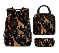 ewndhtse Set di zaino per la scuola con borsa per il pranzo e astuccio, set da 3 pezzi, zaino da viaggio, zaino casual per adolescenti, ragazze, ragazzi, primaria, media, giraffa africana su motivo