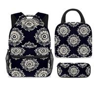 ewndhtse Set di zaino per la scuola con borsa per il pranzo e astuccio, set da 3 pezzi, zaino da viaggio, zaino casual per adolescenti, ragazze, ragazzi, primaria, junior, medio, motivo mandala