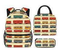ewndhtse Set di zaino per la scuola con borsa per il pranzo e astuccio, set da 3 pezzi, zaino da viaggio, zaino casual per adolescenti, ragazze, ragazzi, primaria, junior, media, tram ferroviari