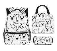 ewndhtse Set di zaino per la scuola con borsa per il pranzo e astuccio, set da 3 pezzi, zaino da viaggio, zaino casual per adolescenti, ragazze, ragazzi, primaria, junior, media, con orsi polari senza