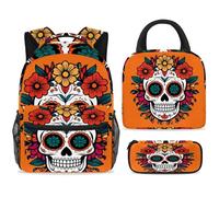 ewndhtse Set di zaino per la scuola con borsa per il pranzo e astuccio, set da 3 pezzi, zaino da viaggio, zaino casual per adolescenti, ragazze, ragazzi, primaria, junior, metà - giorno del fiore