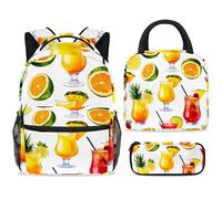 ewndhtse Set di zaino per la scuola con borsa per il pranzo e astuccio, set da 3 pezzi, zaino da viaggio, zaino casual per adolescenti, ragazze, ragazzi, primaria, junior, mezza estate, succo di
