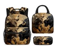 ewndhtse Set di zaino per la scuola con borsa per il pranzo e astuccio, set da 3 pezzi, zaino da viaggio, zaino casual per adolescenti, ragazze, ragazzi, primaria, junior, media, tori combattenti