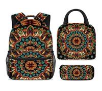 ewndhtse Set di zaino per la scuola con borsa per il pranzo e astuccio, set da 3 pezzi, zaino da viaggio, zaino casual per adolescenti, ragazze, ragazzi, primaria, junior, medio, verde mandala