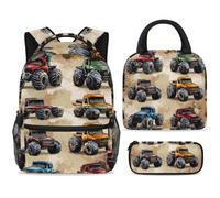 ewndhtse Set di zaino per la scuola con borsa per il pranzo e astuccio, set da 3 pezzi, zaino da viaggio, zaino casual per adolescenti, ragazze, ragazzi, primaria, junior, media, vintage, Monster