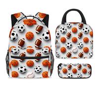 ewndhtse Set di zaino per la scuola con borsa per il pranzo e astuccio, set da 3 pezzi, zaino da viaggio, zaino casual per adolescenti, ragazze, ragazzi, primaria, junior, media, rugby, basket