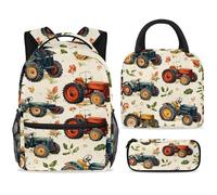 ewndhtse Set di zaino per la scuola con borsa per il pranzo e astuccio, set da 3 pezzi, zaino da viaggio, zaino casual per adolescenti, ragazze, ragazzi, primaria, junior, media, trattori in fattoria