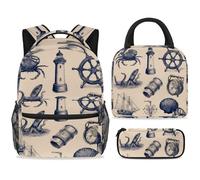 ewndhtse Set di zaino per la scuola con borsa per il pranzo e astuccio, set da 3 pezzi, zaino da viaggio, zaino casual per adolescenti, ragazze, ragazzi, primaria, junior, medio, polipo, granchio