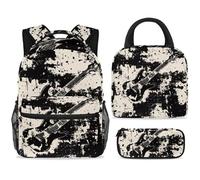 ewndhtse Set di zaino per la scuola con borsa per il pranzo e astuccio, set da 3 pezzi, zaino da viaggio, zaino casual per adolescenti, ragazze, ragazzi, primaria, junior, media, chitarra
