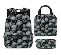 ewndhtse Set di zaino per la scuola con borsa per il pranzo e astuccio, set da 3 pezzi, zaino da viaggio, zaino casual per adolescenti, ragazze, ragazzi, primaria, junior, medio, gotico, grungy