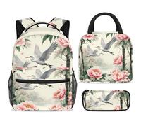 ewndhtse Set di zaino per la scuola con borsa per il pranzo e astuccio, set da 3 pezzi, zaino da viaggio, zaino casual per adolescenti, ragazze, ragazzi, primaria, junior, medio, aironi volano tra