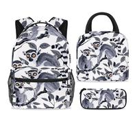 ewndhtse Set di zaino per la scuola con borsa per il pranzo e astuccio, set da 3 pezzi, zaino da viaggio, zaino casual per adolescenti, ragazze, ragazzi, primaria, junior, medio, lemuri grigi sul ramo