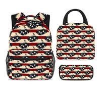 ewndhtse Set di zaino per la scuola con borsa per il pranzo e astuccio, set da 3 pezzi, zaino da viaggio, zaino casual per adolescenti, ragazze, ragazzi, primaria, junior, medio, rugby su strisce