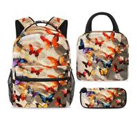 ewndhtse Set di zaino per la scuola con borsa per il pranzo e astuccio, set da 3 pezzi, zaino da viaggio, zaino casual per adolescenti, ragazze, ragazzi, primaria, junior, medio, farfalla nella luce