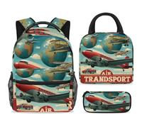 ewndhtse Set di zaino per la scuola con borsa per il pranzo e astuccio, set da 3 pezzi, zaino da viaggio, zaino casual per adolescenti, ragazze, ragazzi, primaria, junior, mezzo, trasporto aereo