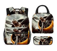 ewndhtse Set di zaino per la scuola con borsa per il pranzo e astuccio, set da 3 pezzi, zaino da viaggio, zaino casual per adolescenti, ragazze, ragazzi, primaria, junior, media, elica vintage a jet
