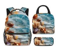 ewndhtse Set di zaino per la scuola con borsa per il pranzo e astuccio, set da 3 pezzi, zaino da viaggio, zaino casual per adolescenti, ragazze, ragazzi, primaria, junior, media, varie conchiglie