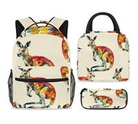 ewndhtse Set di zaino per la scuola con borsa per il pranzo e astuccio, set da 3 pezzi, zaino da viaggio, zaino casual per adolescenti, ragazze, ragazzi, primaria, junior, medio, canguro multicolore