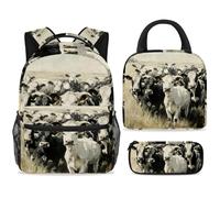 ewndhtse Set di zaino per la scuola con borsa per il pranzo e astuccio, set da 3 pezzi, zaino da viaggio, zaino casual per adolescenti, ragazze, ragazzi, primaria, junior, media, mucche in fattoria