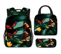 ewndhtse Set di zaino per la scuola con borsa per il pranzo e astuccio, set da 3 pezzi, zaino da viaggio, zaino casual per adolescenti, ragazze, ragazzi, primaria, junior, medio, farfalla su congedo