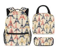 ewndhtse Set di zaino per la scuola con borsa per il pranzo e astuccio, set da 3 pezzi, zaino da viaggio, zaino casual per adolescenti, ragazze, ragazzi, primaria, junior, media, senza cuciture, Torre