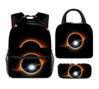 ewndhtse Set di zaino per la scuola con borsa per il pranzo e astuccio, set da 3 pezzi, zaino da viaggio, zaino casual per adolescenti, ragazze, ragazzi, primaria, junior, medio, eclissi solare su