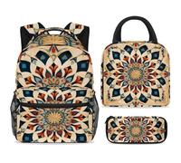 ewndhtse Set di zaino per la scuola con borsa per il pranzo e astuccio, set da 3 pezzi, zaino da viaggio, zaino casual per adolescenti, ragazze, ragazzi, primaria, junior, medio, mandala floreale