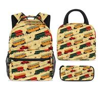 ewndhtse Set di zaino per la scuola con borsa per il pranzo e astuccio, set da 3 pezzi, zaino da viaggio, zaino casual per adolescenti, ragazze, ragazzi, primaria, junior, media, treno sulla strada