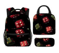 ewndhtse Set di zaino per la scuola con borsa per il pranzo e astuccio, set da 3 pezzi, zaino da viaggio, zaino casual per adolescenti, ragazze, ragazzi, primaria, junior, medio, numero quattro dadi
