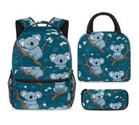 ewndhtse Set di zaino per la scuola con borsa per il pranzo e astuccio, set da 3 pezzi, zaino da viaggio, zaino casual per adolescenti, ragazze, ragazzi, primaria, junior, medio, koala sui rami